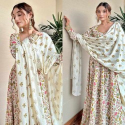 White floral pure cotton summer wear gown